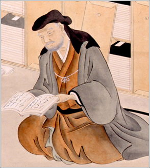 書物を手に取る田中 道麿(たなか みちまろ)の絵